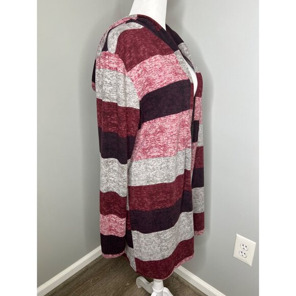 True Self Striped Hooded Knit Cardigan Sweater In Red &amp; Gray XL - Picture 6 of 12